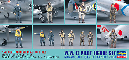 WW2 パイロット フィギュアセット (日・独・米・英） プラモデル (ハセガワ 1/48 エアクラフト イン アクション シリーズ No.X48-007) 商品画像