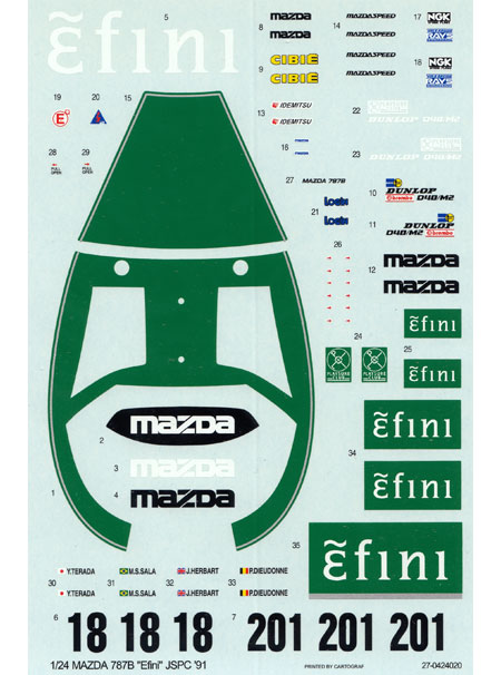 マツダ 787B アンフィニ JSPC/SWC 1991 デカール デカール (スタジオ27 ツーリングカー/GTカー オリジナルデカール No.DC216C) 商品画像