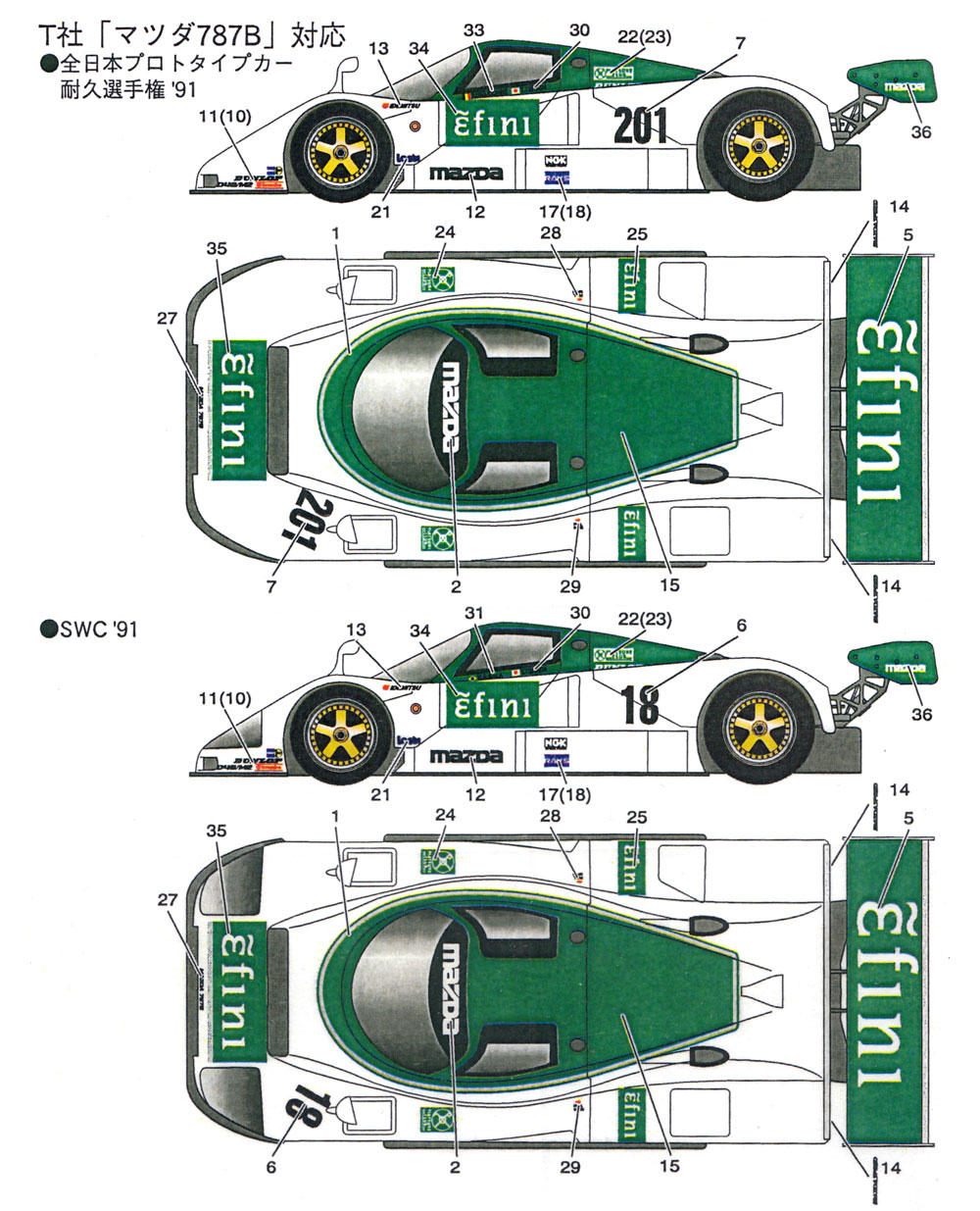 マツダ 787B アンフィニ JSPC/SWC 1991 デカール デカール (スタジオ27 ツーリングカー/GTカー オリジナルデカール No.DC216C) 商品画像_2