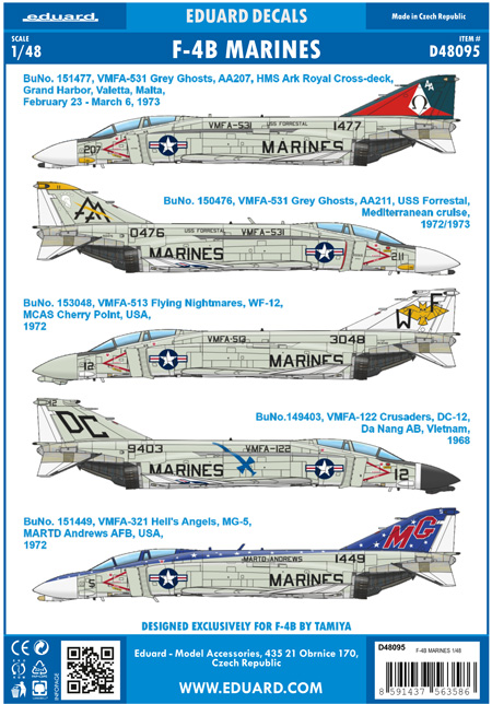 F-4B ファントム 2 海兵隊 デカール (タミヤ対応) デカール (エデュアルド 1/48 デカール No.D48095) 商品画像