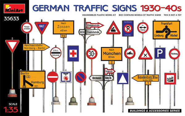 ドイツ交通標識 1930年-40年 プラモデル (ミニアート 1/35 ビルディング＆アクセサリー シリーズ No.35633) 商品画像