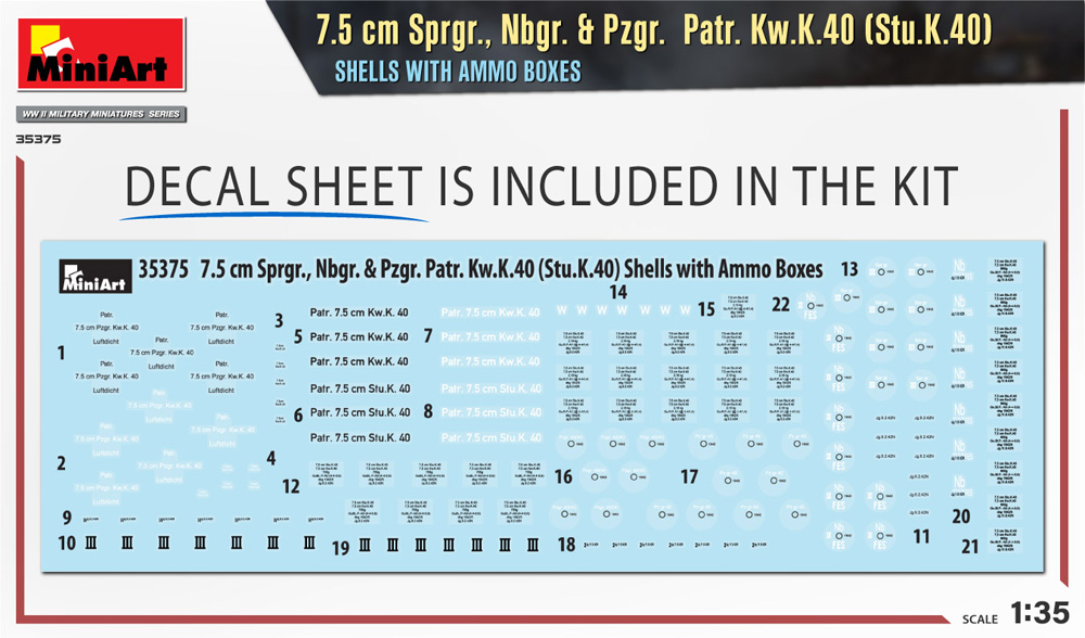7.5cm Sprgr. Nbgr. & Pzgr. Patr. Kw.K.40 (Stu.K.40) 砲弾 弾薬箱 プラモデル (ミニアート 1/35 WW2 ミリタリーミニチュア No.35375) 商品画像_1