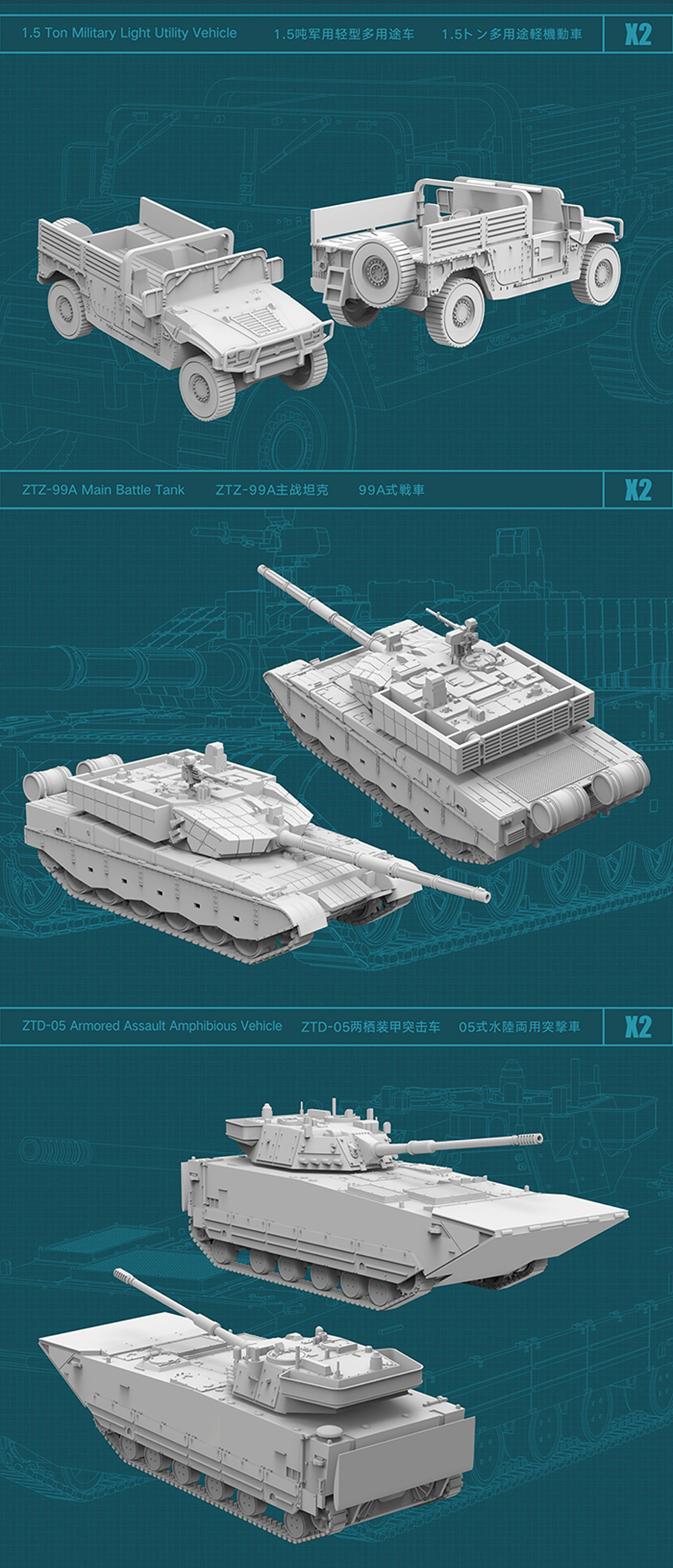 中国人民解放軍 戦闘車部隊セット 1 プラモデル (SPHYRNA 1/144 ミリタリー No.HTP4001) 商品画像_2