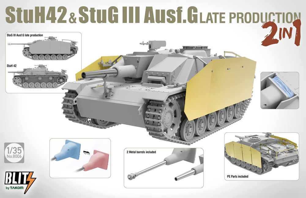 10.5cm 突撃榴弾砲 42 & 3号突撃砲G型 後期型 2in1 プラモデル (タコム BLITZ No.8006) 商品画像_1