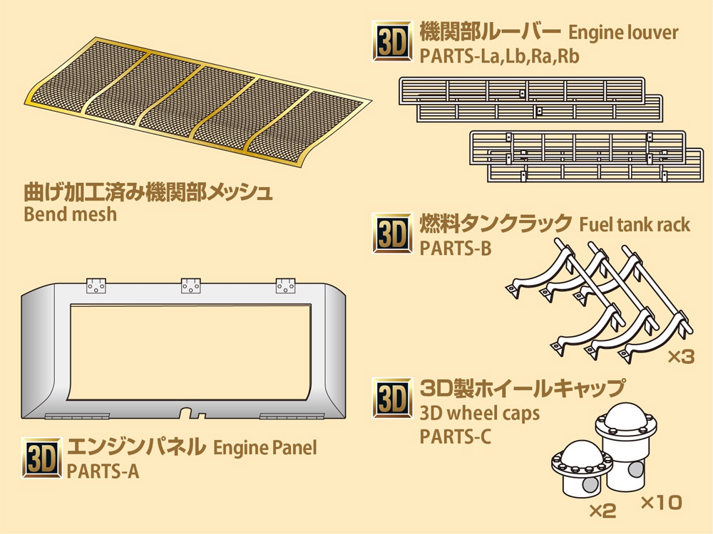 T34シリーズ 3D エンジンパネルセット (タミヤ対応) レジン (パッションモデルズ 1/35 アクセサリーシリーズ No.P35T-003) 商品画像_1