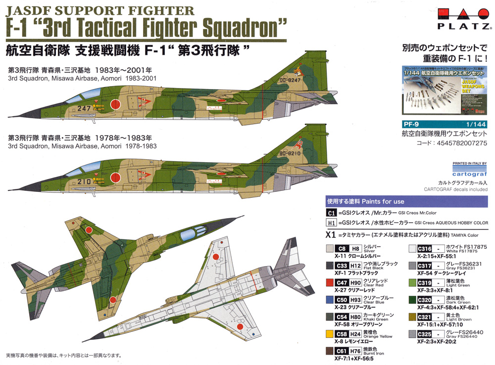 航空自衛隊 支援戦闘機 F-1 第3飛行隊 プラモデル (プラッツ 1/144 自衛隊機シリーズ No.PF-043) 商品画像_1