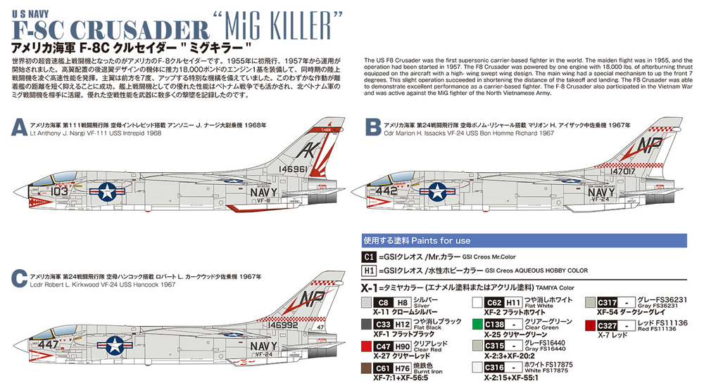 アメリカ海軍 F-8C クルセイダー ミグキラー プラモデル (プラッツ 1/144 プラスチックモデルキット No.PDR-032) 商品画像_1