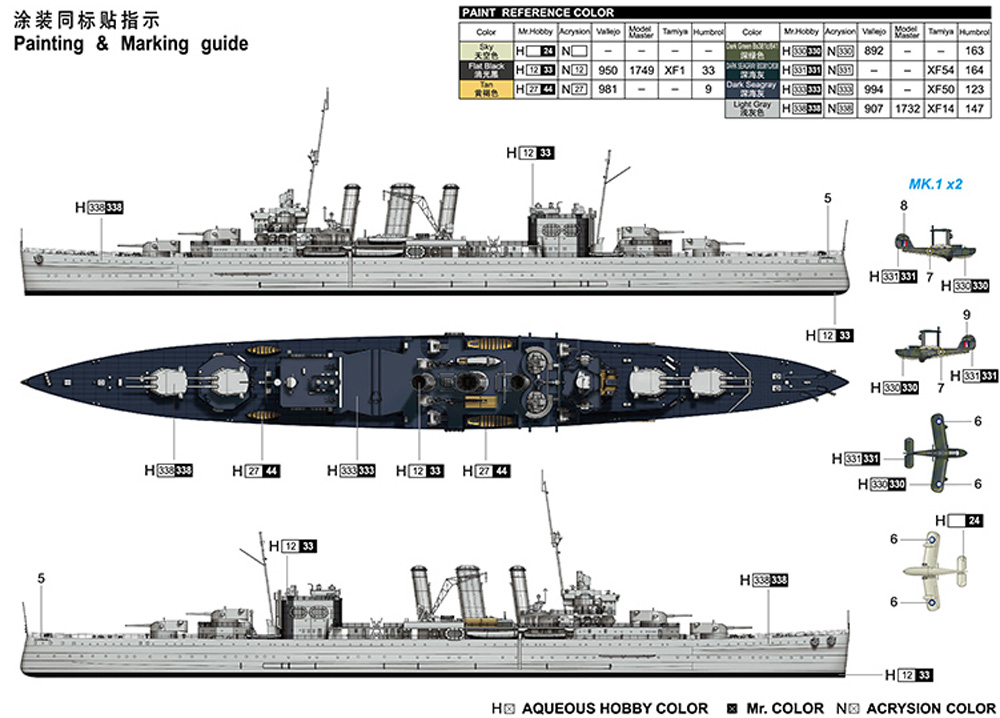 イギリス海軍 重巡洋艦 HMS コーンウォール プラモデル (トランペッター 1/700 艦船シリーズ No.06734) 商品画像_1