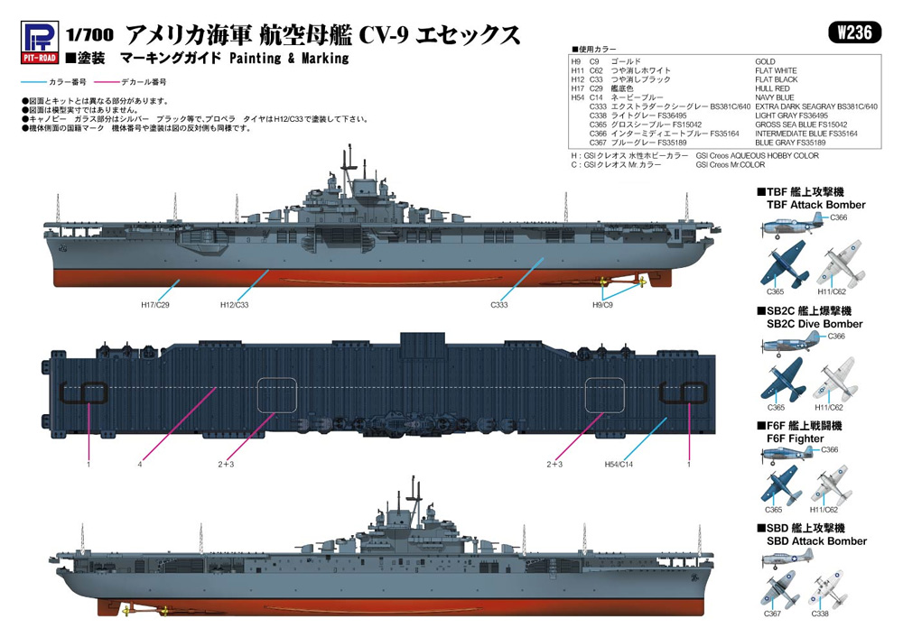 アメリカ海軍 航空母艦 CV-9 エセックス プラモデル (ピットロード 1/700 スカイウェーブ W シリーズ No.W236) 商品画像_1