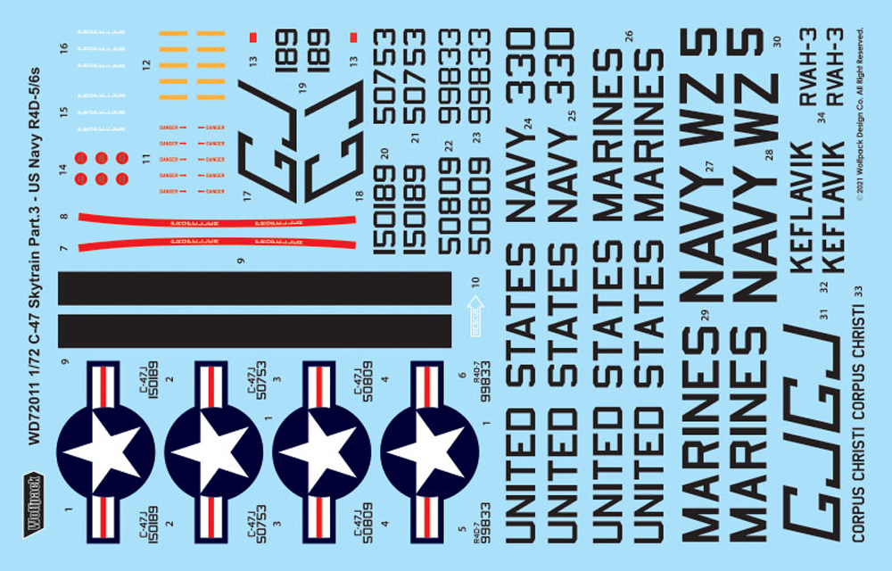 C-47 スカイトレイン Part.3 アメリカ海軍/アメリカ海兵隊 R4D-6＆R4D-7 デカール (ウルフパック 1/72 デカール (WD) No.WD72011) 商品画像_1