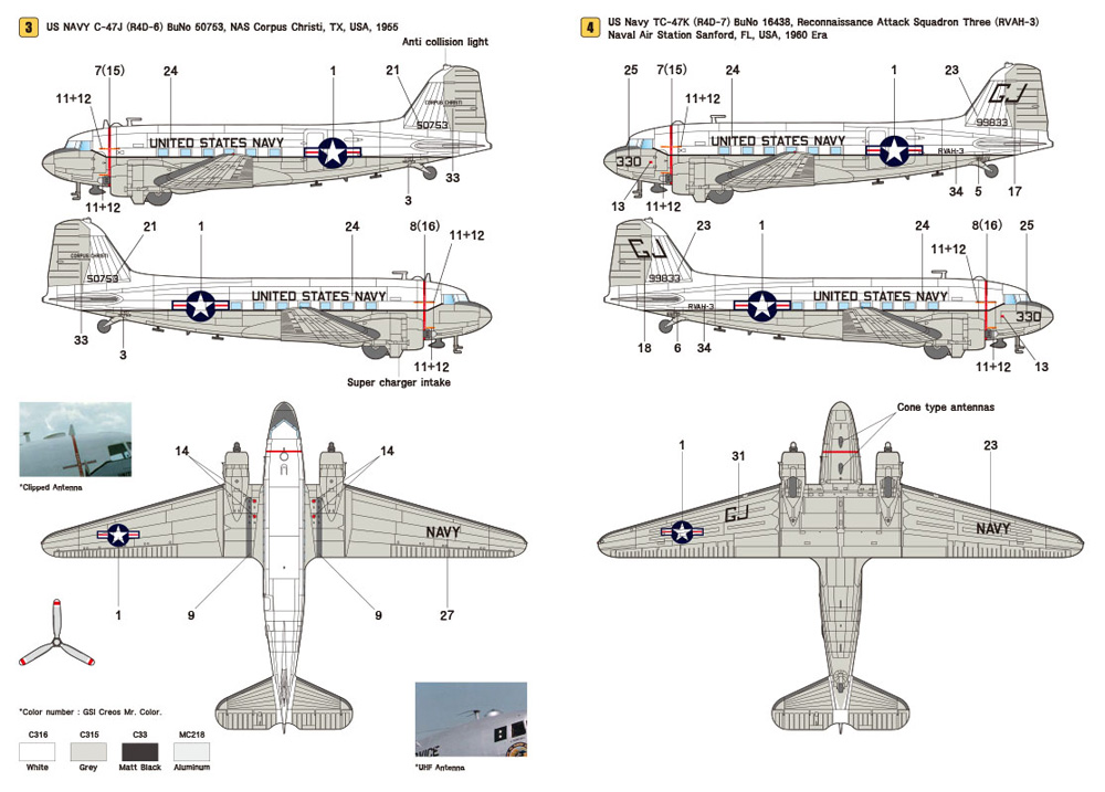 C-47 スカイトレイン Part.3 アメリカ海軍/アメリカ海兵隊 R4D-6＆R4D-7 デカール (ウルフパック 1/72 デカール (WD) No.WD72011) 商品画像_3