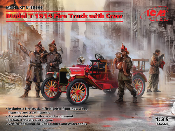T型フォード 1914 消防車 w/クルー プラモデル (ICM 1/35 ミリタリービークル・フィギュア No.35606) 商品画像
