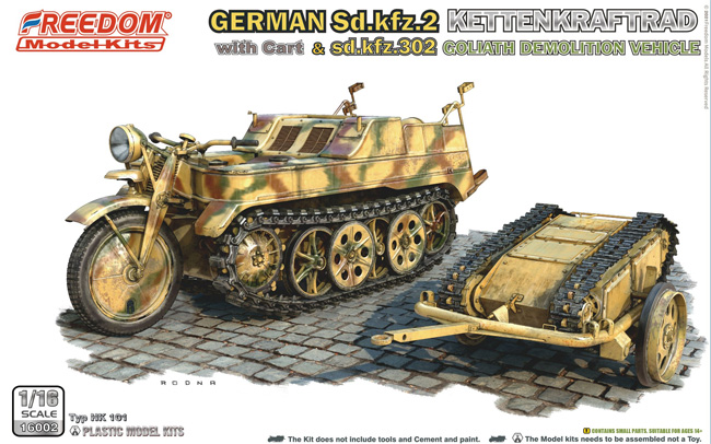 ドイツ Sd.kfz.2 ケッテンクラフトラート w/Sd.Kfz.302 ゴリアテ 軽爆薬運搬車輌 & カートセット プラモデル (フリーダムモデル 1/16 ミリタリー No.16002) 商品画像