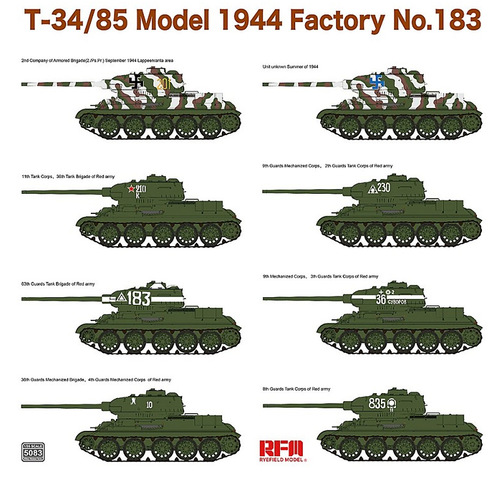 T-34/85 Mod.1944 第183工場 プラモデル (ライ フィールド モデル 1/35 Military Miniature Series No.5083) 商品画像_2