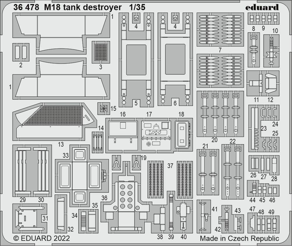 M18 ヘルキャット 駆逐戦車 エッチングパーツ (タミヤ対応) エッチング (エデュアルド 1/35 AFV用 エッチング （36-×・35-×） No.36478) 商品画像_1