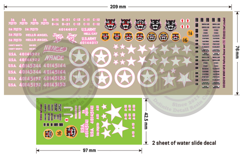 アメリカ陸軍 M18 ヘルキャット デカールセット 1 ‐ 第3軍第705戦車駆逐大隊 デカール (DEF. MODEL デカール No.DD35019) 商品画像_1
