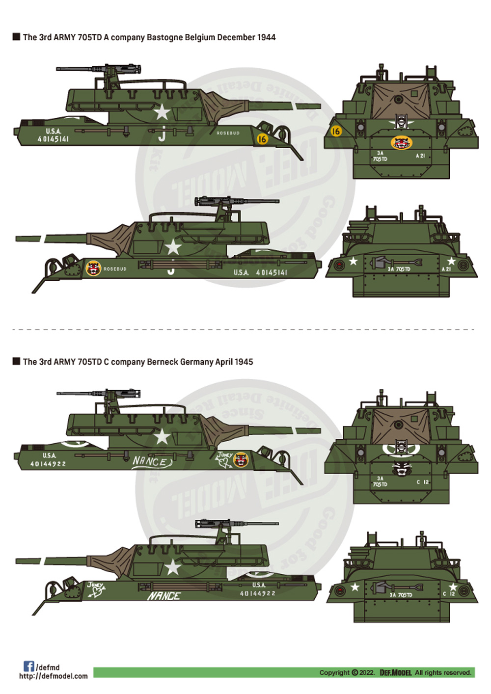 アメリカ陸軍 M18 ヘルキャット デカールセット 1 ‐ 第3軍第705戦車駆逐大隊 デカール (DEF. MODEL デカール No.DD35019) 商品画像_4