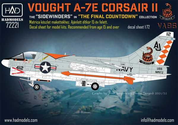 ヴォート A-7E コルセア 2 VA-86 サイドワインダーズ ファイナル・カウントダウン デカール デカール (HAD MODELS 1/72 デカール No.72221) 商品画像