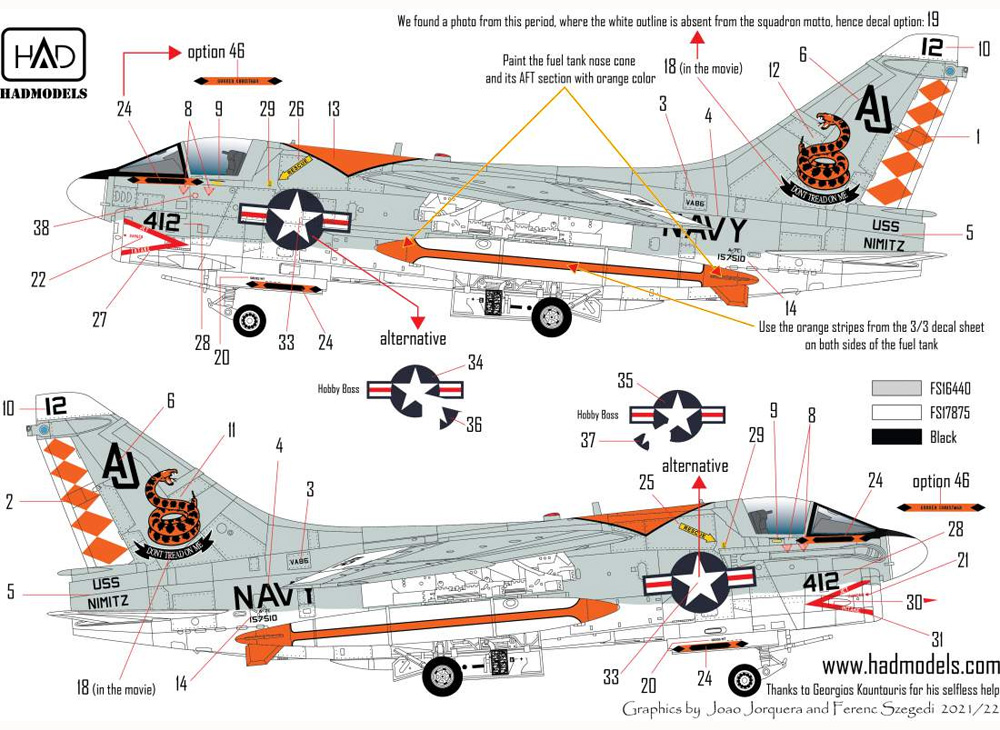 ヴォート A-7E コルセア 2 VA-86 サイドワインダーズ ファイナル・カウントダウン デカール デカール (HAD MODELS 1/72 デカール No.72221) 商品画像_2