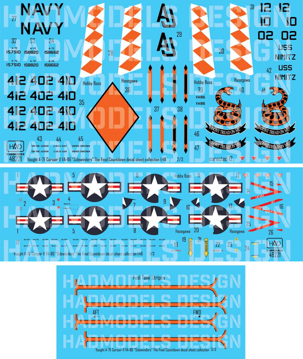 ヴォート A-7E コルセア 2 VA-86 サイドワインダーズ ファイナル・カウントダウン デカール デカール (HAD MODELS 1/48 デカール No.48221) 商品画像_1