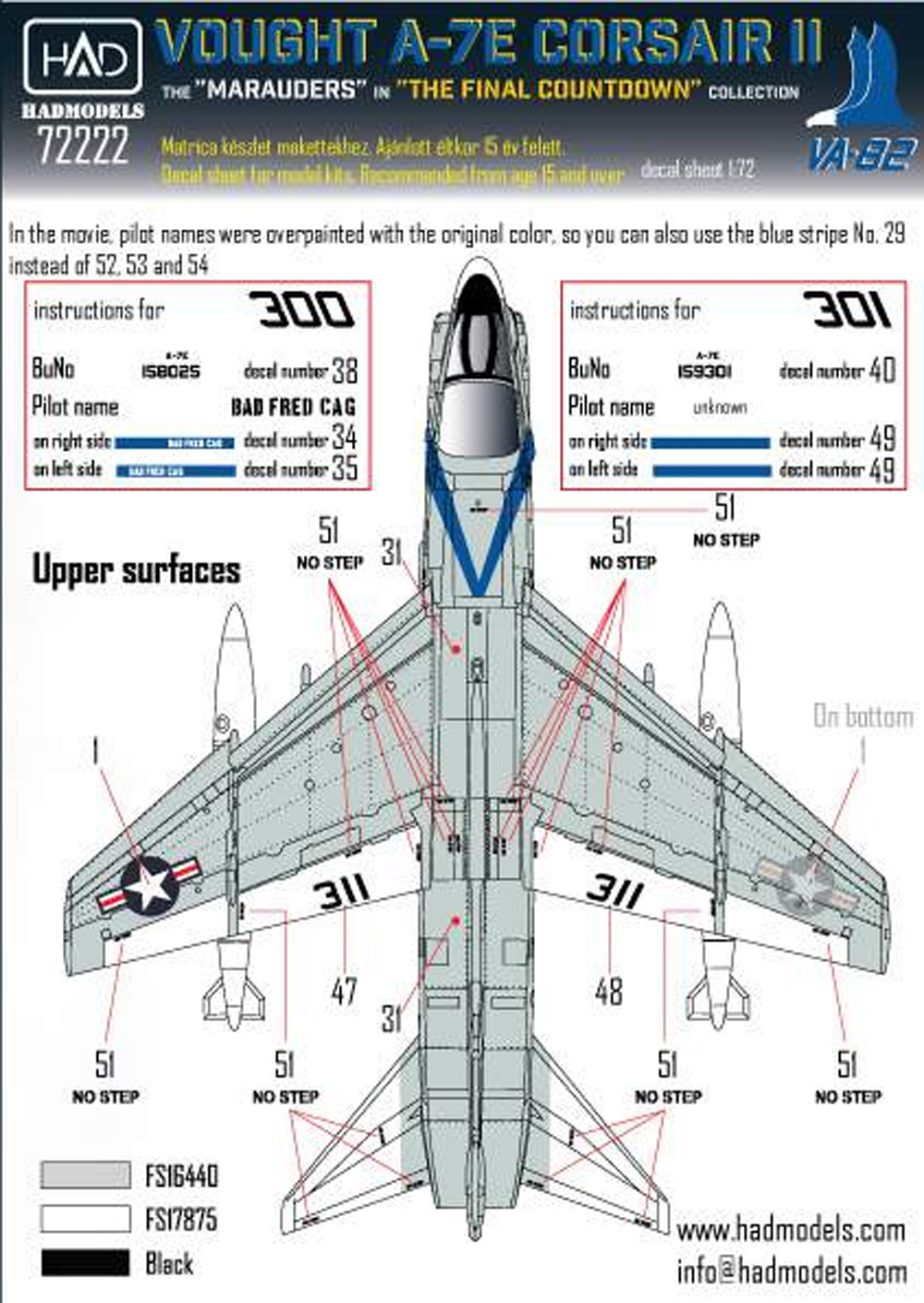 ヴォート A-7E コルセア 2 VA-82 マローダーズ ファイナル・カウントダウン デカール デカール (HAD MODELS 1/72 デカール No.72222) 商品画像_3