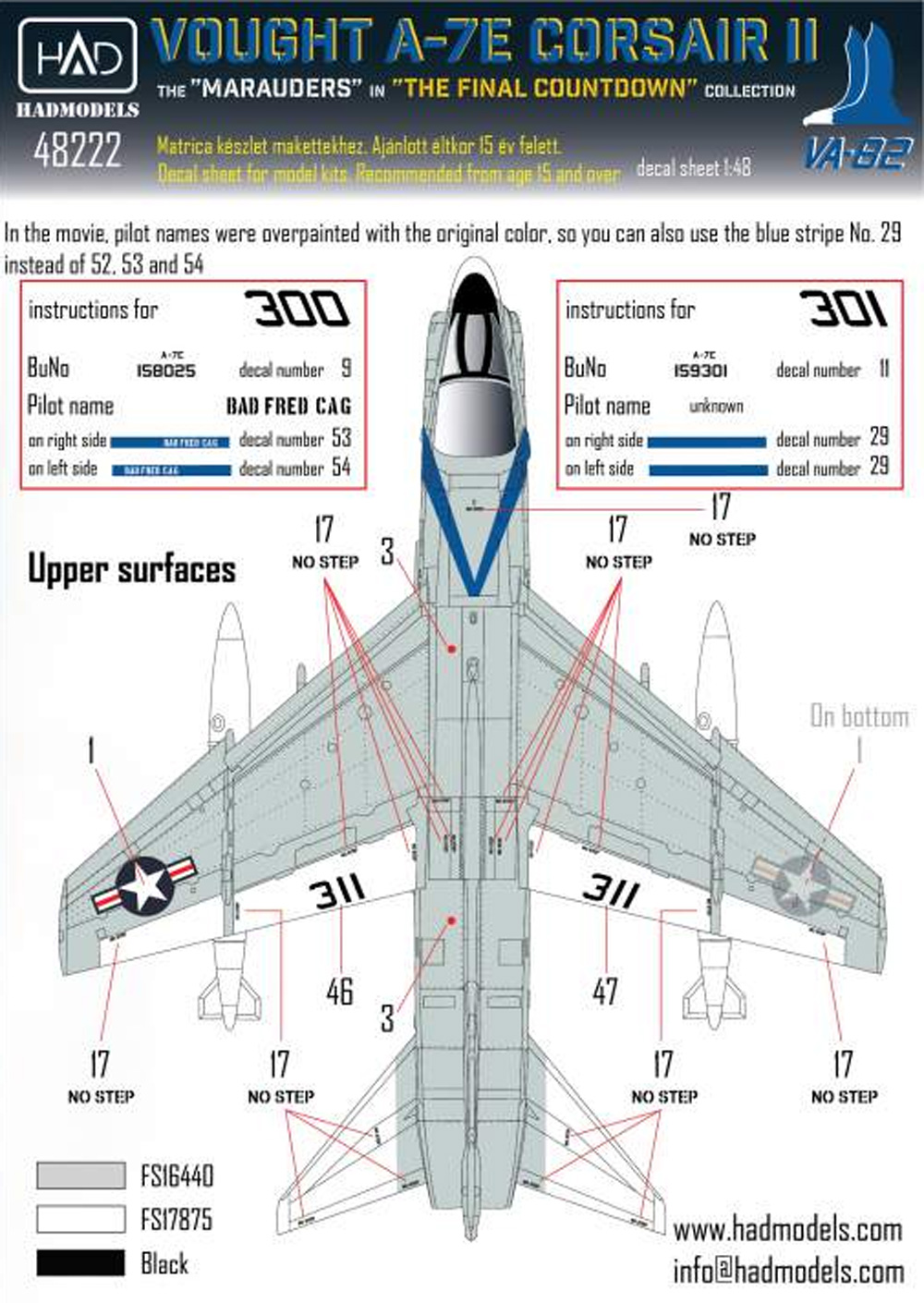 ヴォート A-7E コルセア 2 VA-82 マローダーズ ファイナル・カウントダウン デカール デカール (HAD MODELS 1/48 デカール No.48222) 商品画像_4