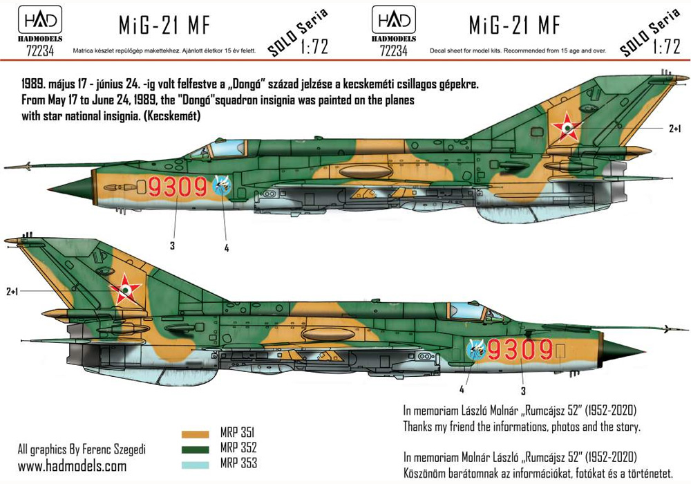 MiG-21MF ハンガリー空軍 #9309 デカール デカール (HAD MODELS 1/72 デカール No.72234) 商品画像_2