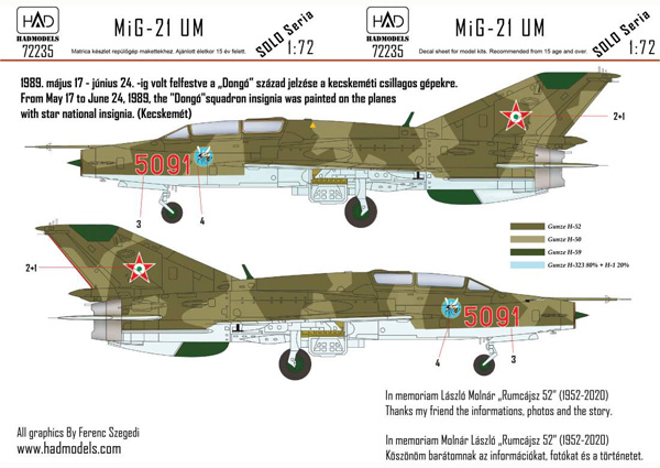 MiG-21UM ハンガリー空軍 #5091 デカール デカール (HAD MODELS 1/72 デカール No.72235) 商品画像