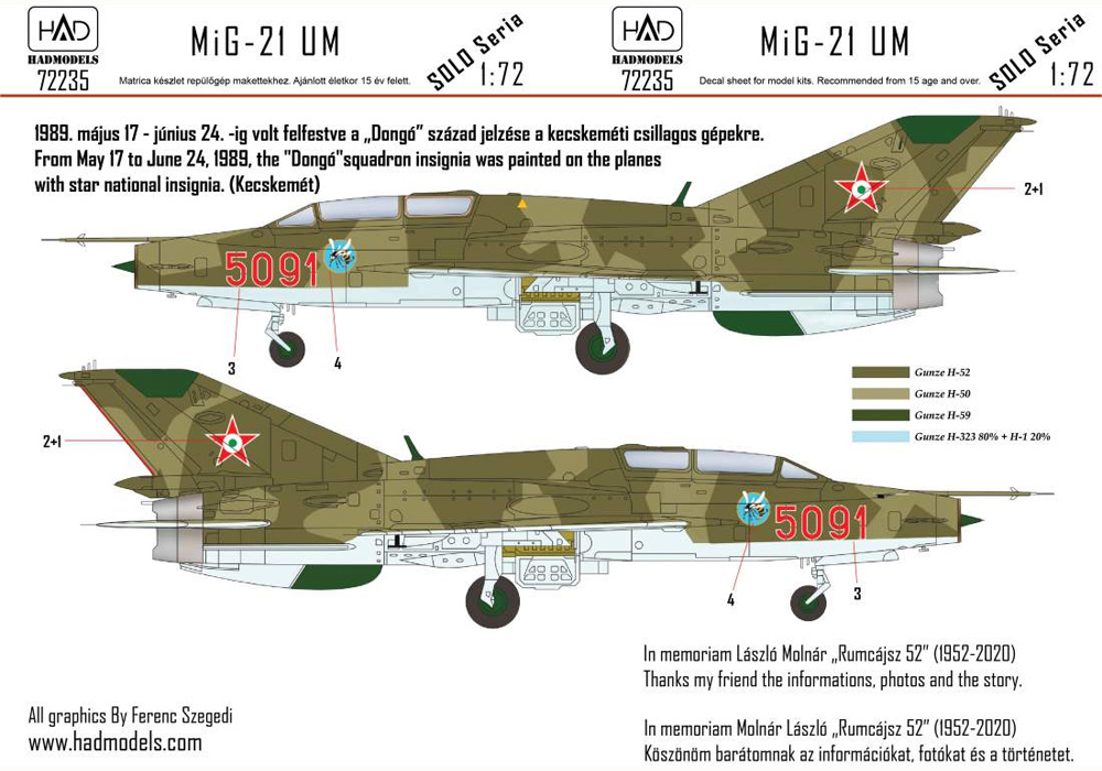 MiG-21UM ハンガリー空軍 #5091 デカール デカール (HAD MODELS 1/72 デカール No.72235) 商品画像_2