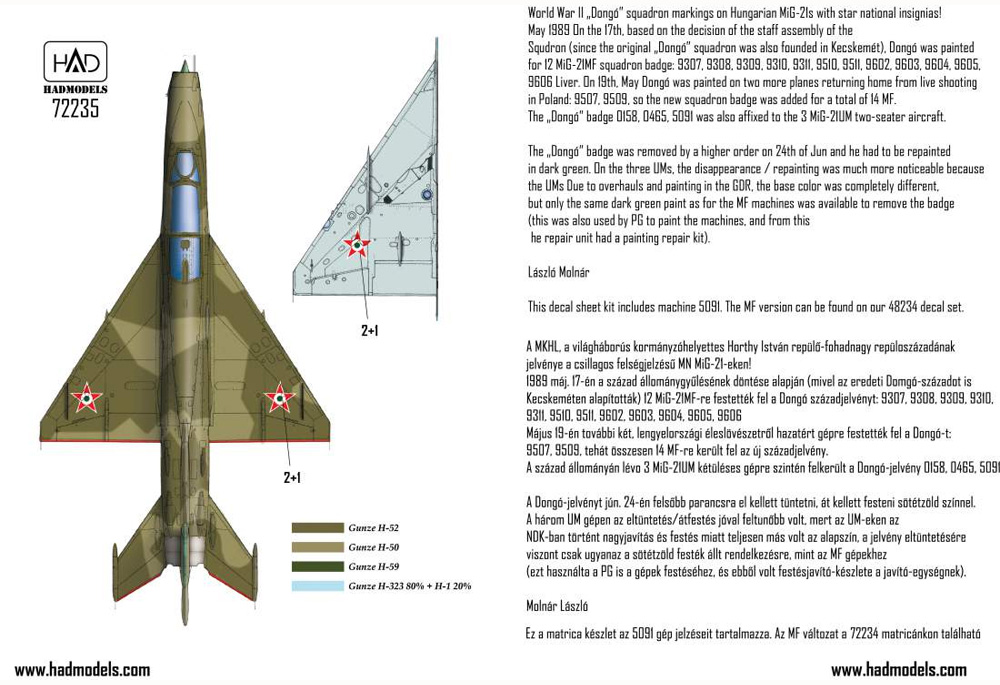 MiG-21UM ハンガリー空軍 #5091 デカール デカール (HAD MODELS 1/72 デカール No.72235) 商品画像_3