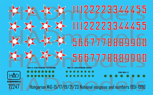 ハンガリー空軍 MiG-15/17/19/21/23 国籍マーク 1951-1990年 デカール デカール (HAD MODELS 1/72 デカール No.72247) 商品画像