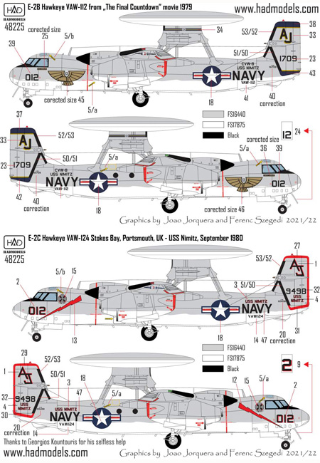 E-2 ホークアイ VAW-112 ファイナル・カウントダウン デカール デカール (HAD MODELS 1/48 デカール No.48225) 商品画像