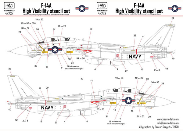 F-14A トムキャット ハイビジ ステンシル デカール デカール (HAD MODELS 1/48 デカール No.48233) 商品画像