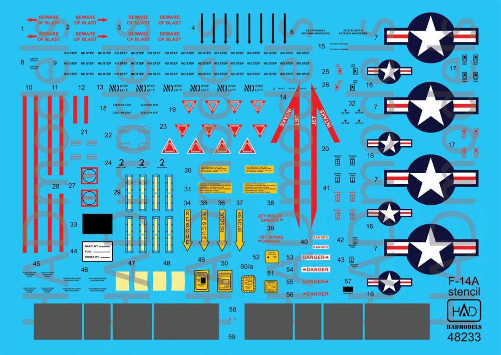 F-14A トムキャット ハイビジ ステンシル デカール デカール (HAD MODELS 1/48 デカール No.48233) 商品画像_1