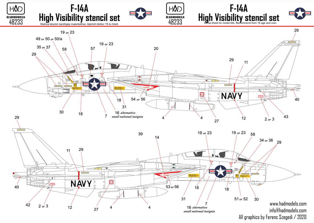 F-14A トムキャット ハイビジ ステンシル デカール デカール (HAD MODELS 1/48 デカール No.48233) 商品画像_2