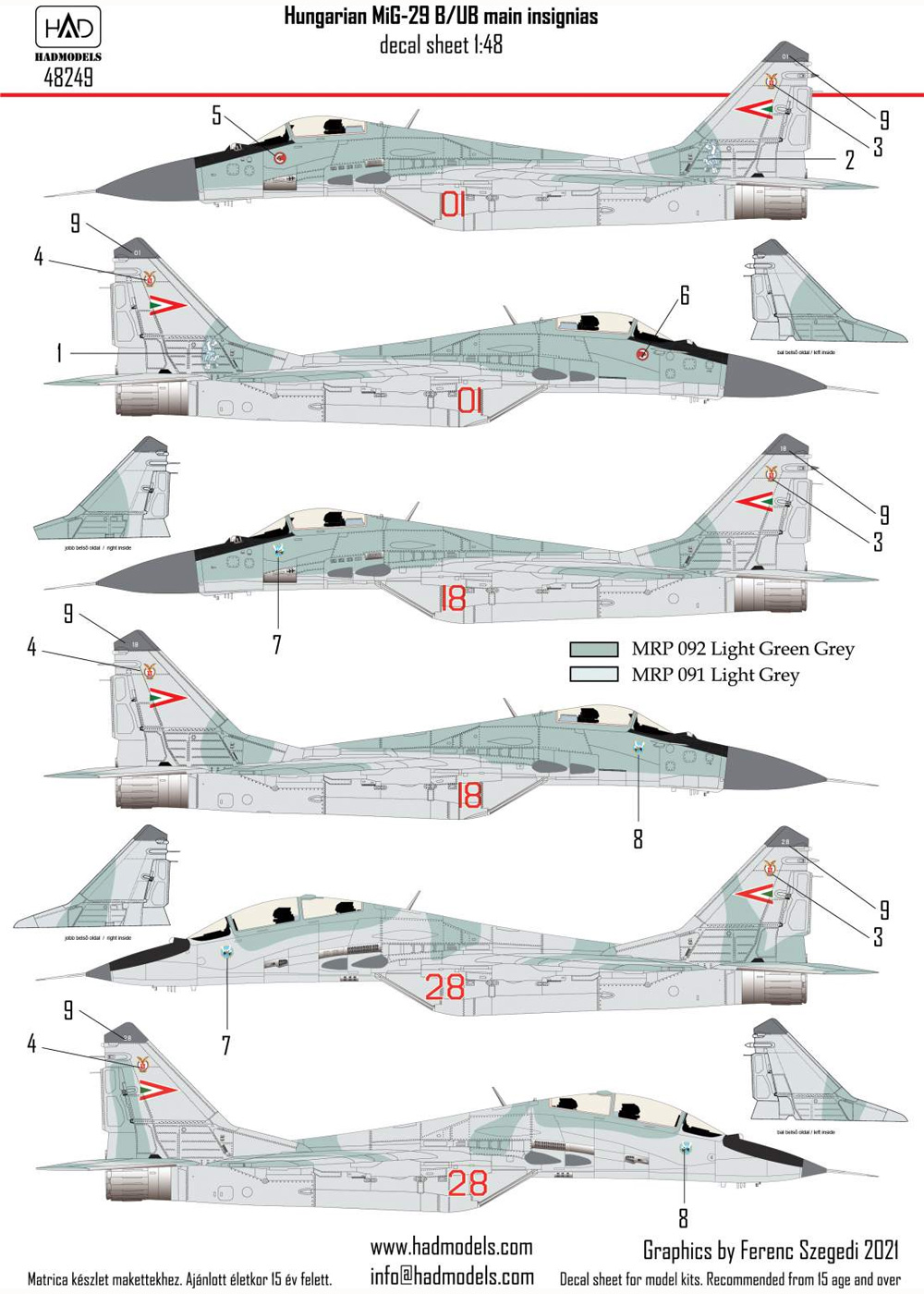MiG-29B/UB ハンガリー空軍 デカール デカール (HAD MODELS 1/48 デカール No.48249) 商品画像_2