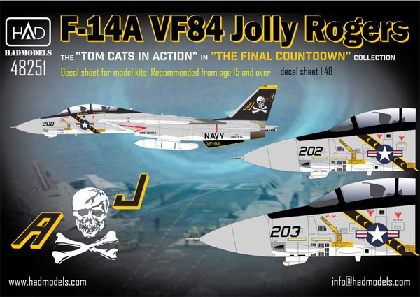 F-14A トムキャット VF-84 ジョリー・ロジャース ファイナル・カウントダウン デカール デカール (HAD MODELS 1/48 デカール No.48251) 商品画像