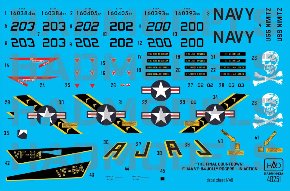 F-14A トムキャット VF-84 ジョリー・ロジャース ファイナル・カウントダウン デカール デカール (HAD MODELS 1/48 デカール No.48251) 商品画像_1