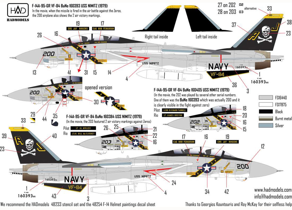 F-14A トムキャット VF-84 ジョリー・ロジャース ファイナル・カウントダウン デカール デカール (HAD MODELS 1/48 デカール No.48251) 商品画像_2