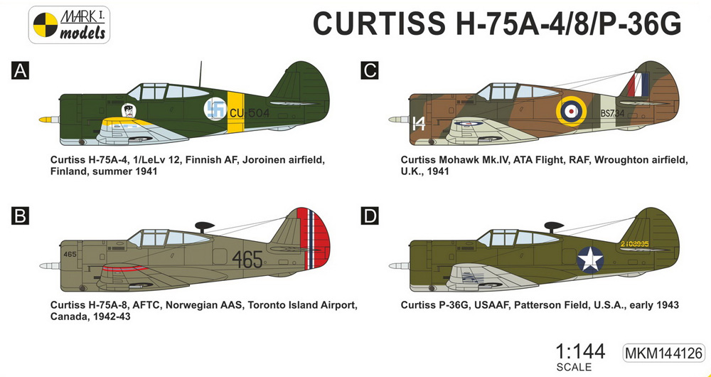 カーチス H-75A-4/A-8/P-36G ホーク 後期型 2in1 プラモデル (MARK 1 MARK 1 models No.MKM144126) 商品画像_1