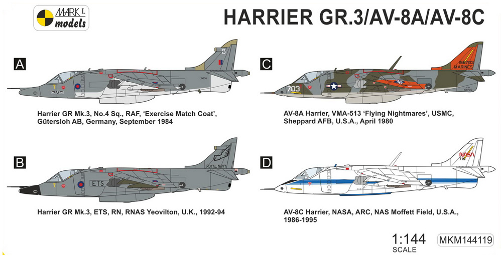 ハリアー GR.3/AV-8A/AV-8C スペシャルマーキング プラモデル (MARK 1 MARK 1 models No.MKM144119) 商品画像_1