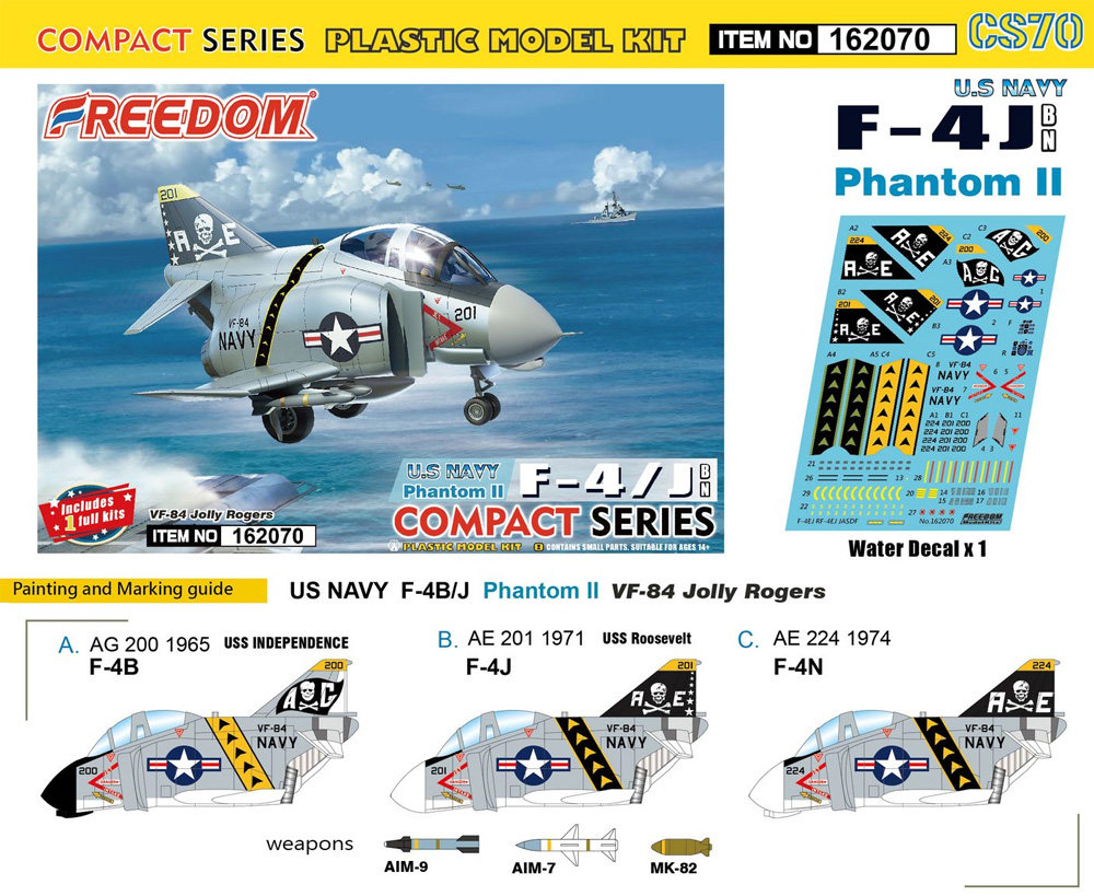 F-4J ファントム 2 アメリカ海軍 VF-84 ジョリーロジャーズ プラモデル (フリーダムモデル コンパクトシリーズ No.162070) 商品画像_1