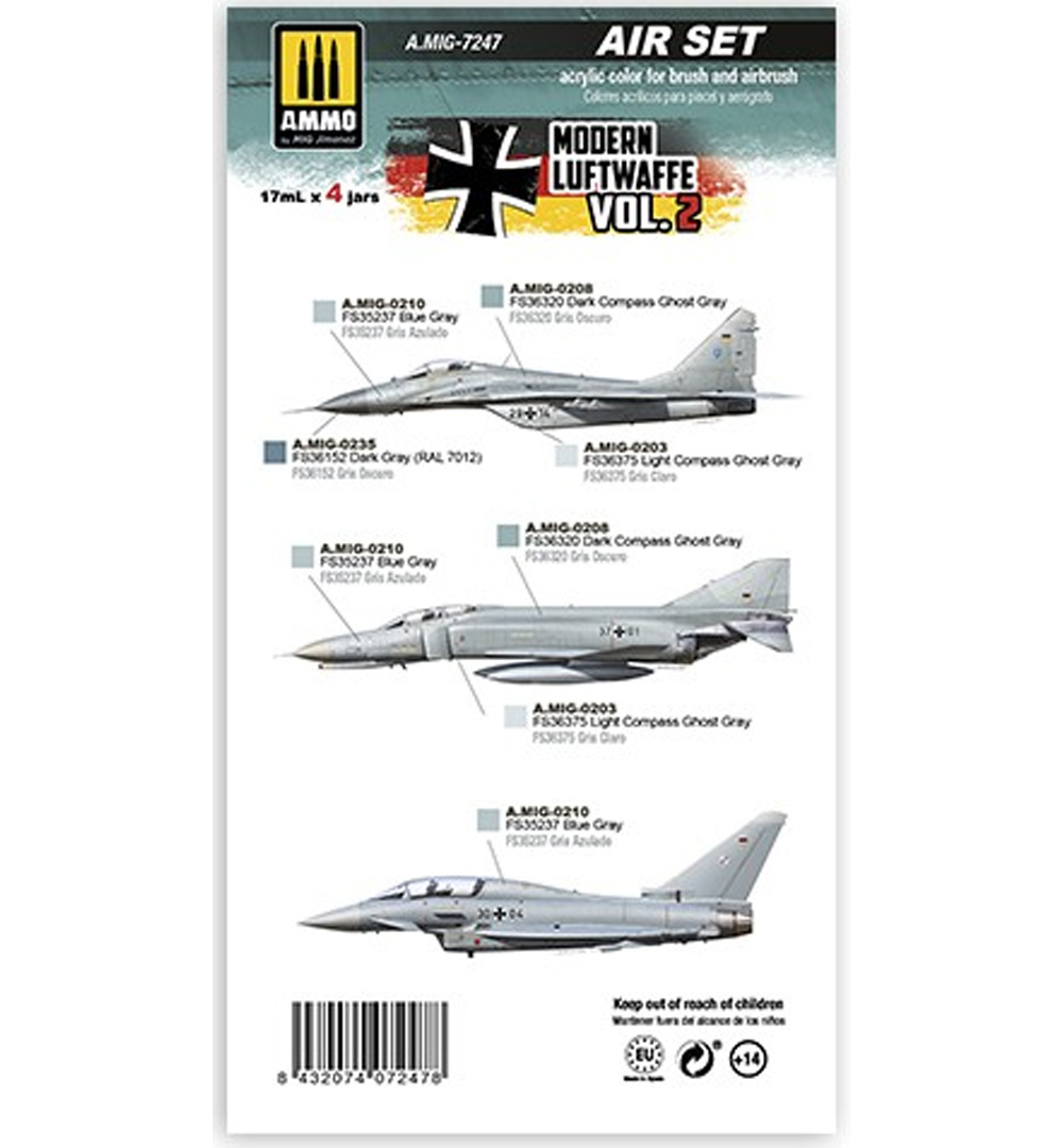 現用ドイツ空軍 カラーセット Vol.2 塗料 (アモ AIR SET (Acrylic Color) No.A.MIG-7247) 商品画像_1