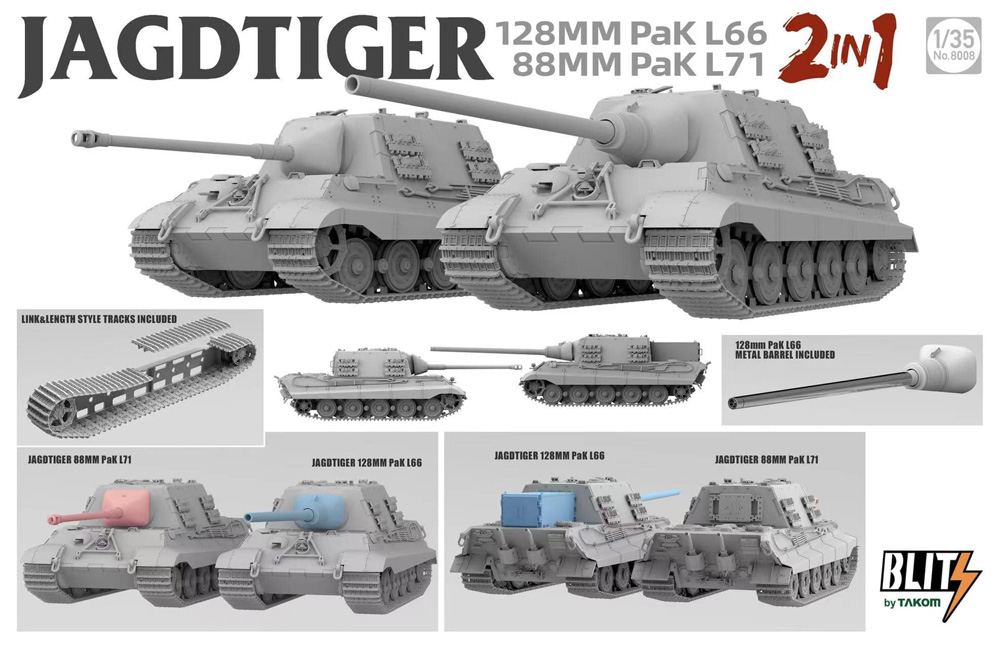 ヤークトティーガー 128mm Pak L66 / 88mm Pak L71 2in1 プラモデル (タコム BLITZ No.8008) 商品画像_1