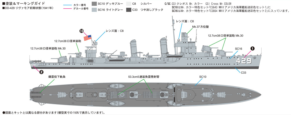 アメリカ海軍 リヴァモア級駆逐艦 DD-429 リヴァモア エッチングパーツ付き プラモデル (ピットロード 1/700 スカイウェーブ W シリーズ No.W211E) 商品画像_1