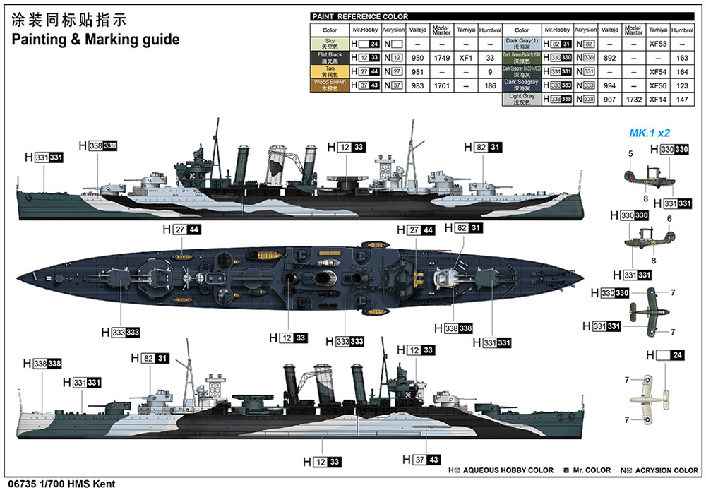 イギリス海軍 重巡洋艦 HMS ケント プラモデル (トランペッター 1/700 艦船シリーズ No.06735) 商品画像_1
