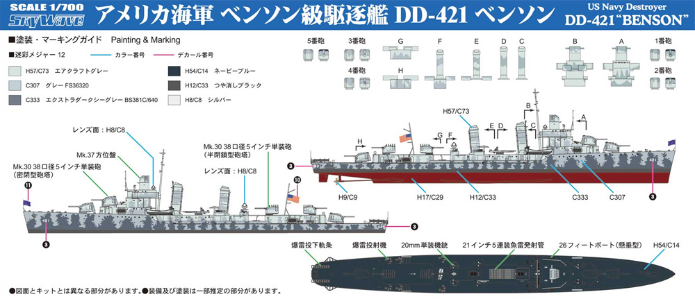 アメリカ海軍 ベンソン級駆逐艦 DD-421 ベンソン エッチングパーツ付き プラモデル (ピットロード 1/700 スカイウェーブ W シリーズ No.W231E) 商品画像_1