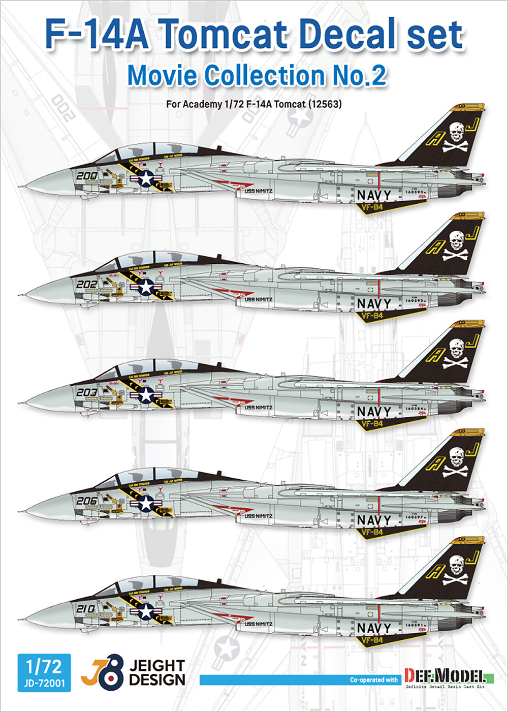F-14A デカールセット ムービーコレクション No.2 VF-84 ジョリーロジャース 1978-80 (アカデミー用) デカール (DEF. MODEL デカール No.JD72001) 商品画像_1
