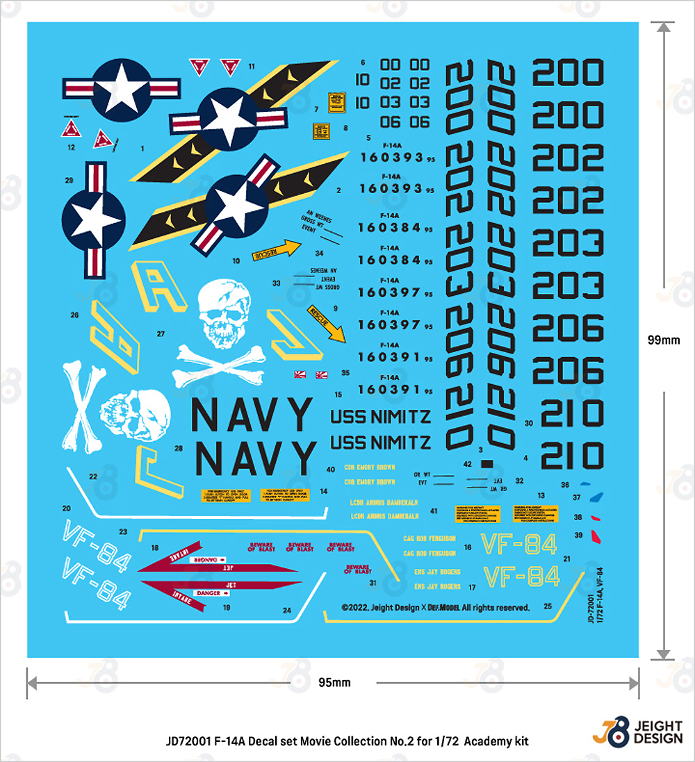 F-14A デカールセット ムービーコレクション No.2 VF-84 ジョリーロジャース 1978-80 (アカデミー用) デカール (DEF. MODEL デカール No.JD72001) 商品画像_2