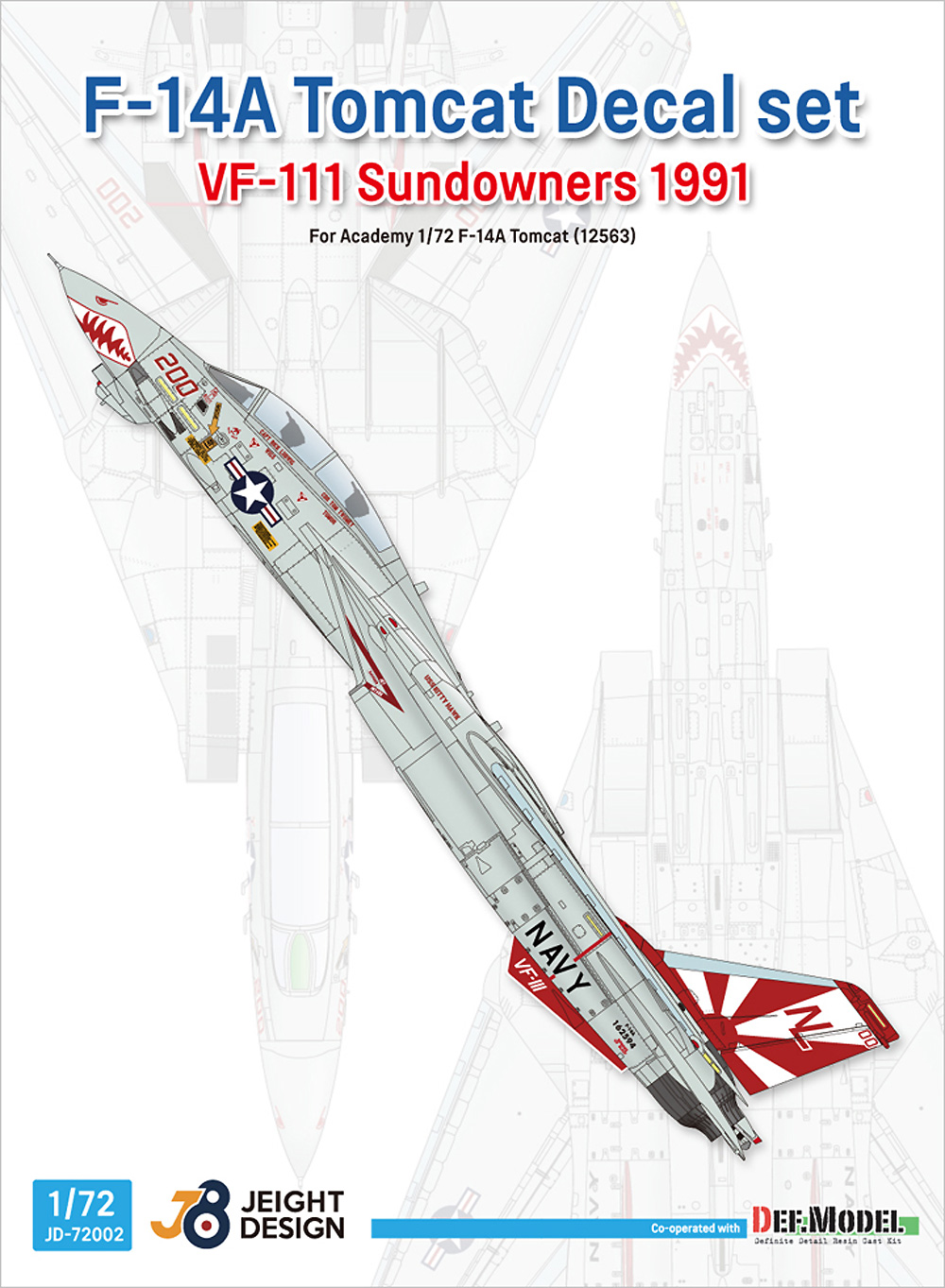 F-14A デカールセット VF-111 サンダウナーズ 1991 (アカデミー用) デカール (DEF. MODEL デカール No.JD72002) 商品画像_1